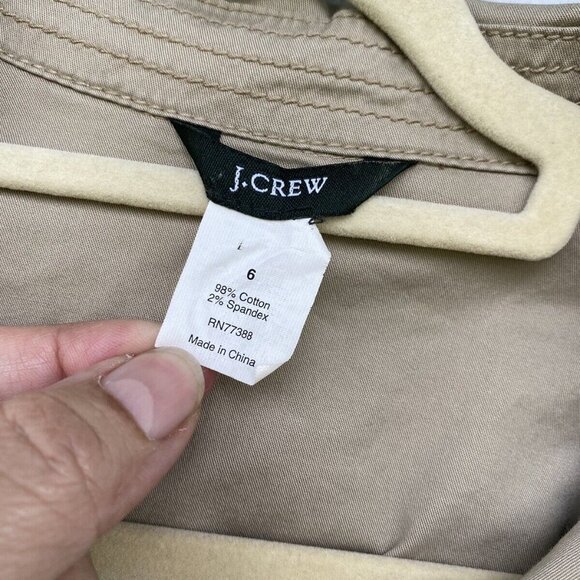 J. Crew Women Khaki Jacket Button Up w Belt Tan Cotton 1/4 Elastic Waist Size 6 - Picture 6 of 9